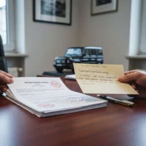 Der Käufer sichtet Vertragsdetails und die handschriftliche Zusage, die zur Sittenwidrigkeit des Kaufvertrages führte.